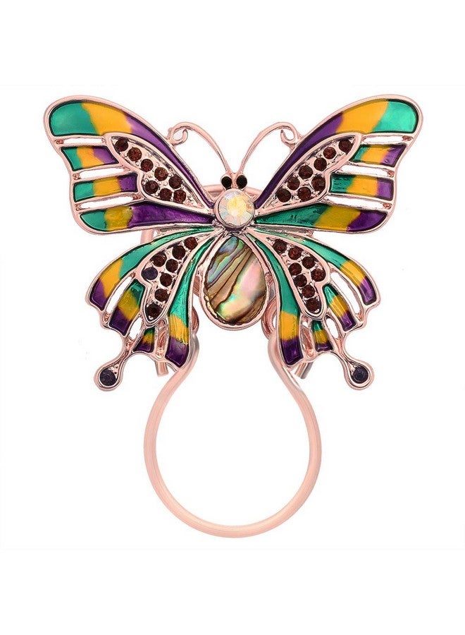 SENFAI Enamel Colorful Butterfly Abalone Shell Crystal Magnetic Eyeglass Holder Brooch And Pin (Rose Gold Magnet Brooch) - Image 1
