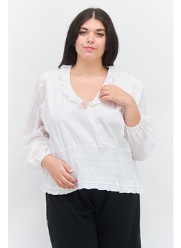1 State Women Plus Size Textured Long Sleeve Top, White  - Image 1