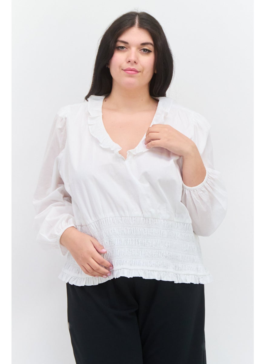 1 State Women Plus Size Textured Long Sleeve Top, White  - Image 1