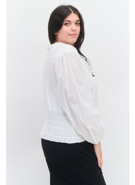 1 State Women Plus Size Textured Long Sleeve Top, White  - Image 2