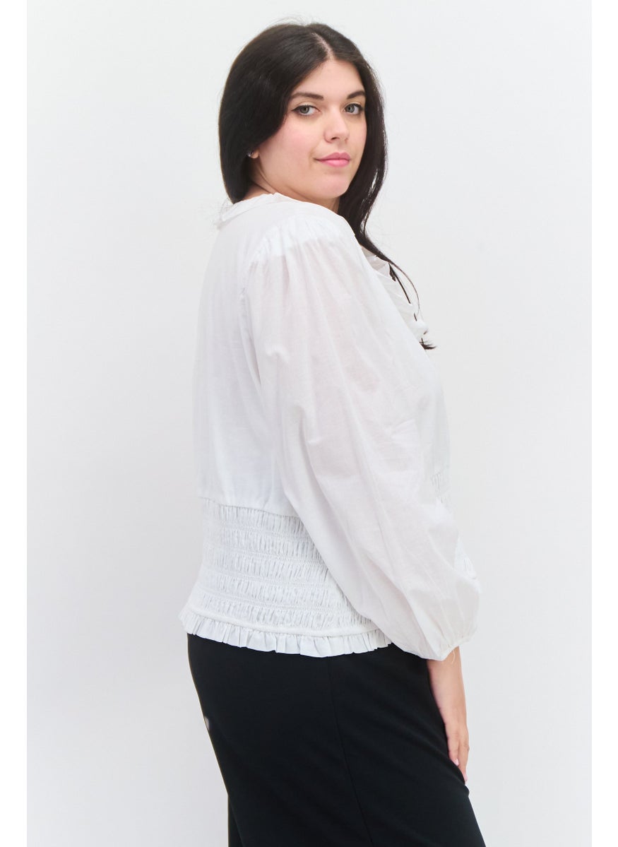 1 State Women Plus Size Textured Long Sleeve Top, White  - Image 2