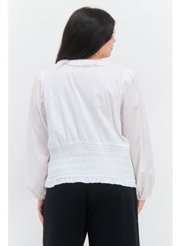 1 State Women Plus Size Textured Long Sleeve Top, White  - Image 3