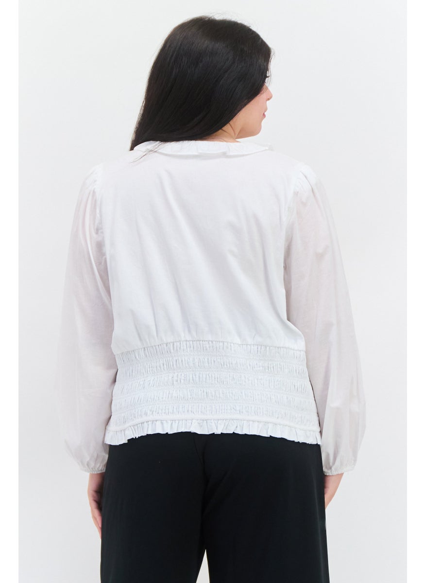 1 State Women Plus Size Textured Long Sleeve Top, White  - Image 3