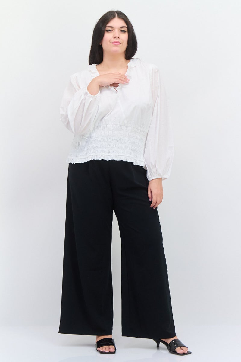 1 State Women Plus Size Textured Long Sleeve Top, White - Image 2