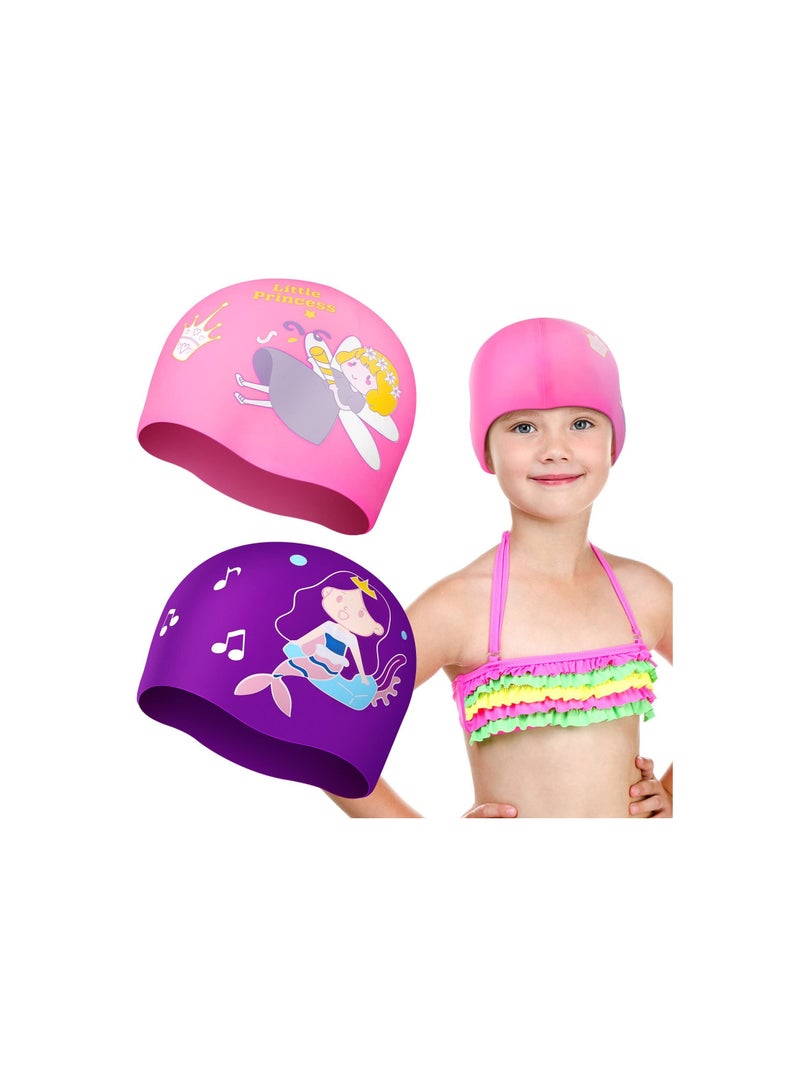 Y&D 2 Pcs Kids Swimming Cap Silicone Waterproof Swim Comfortable Hat for Long and Short Hair Age 5-14 Children Boys Girls Bathing Accessories - Image 1
