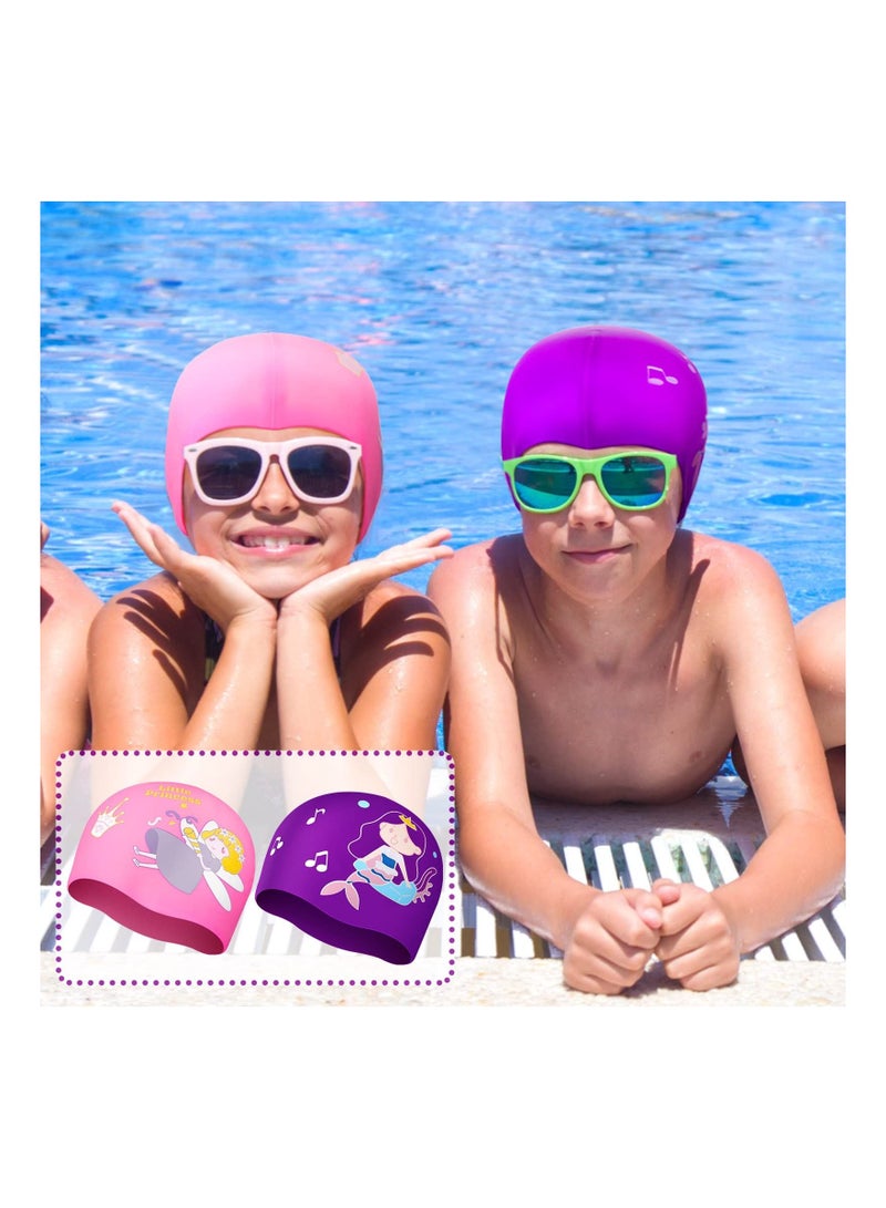 Y&D 2 Pcs Kids Swimming Cap Silicone Waterproof Swim Comfortable Hat for Long and Short Hair Age 5-14 Children Boys Girls Bathing Accessories - Image 2
