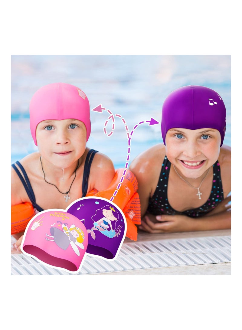 Y&D 2 Pcs Kids Swimming Cap Silicone Waterproof Swim Comfortable Hat for Long and Short Hair Age 5-14 Children Boys Girls Bathing Accessories - Image 4