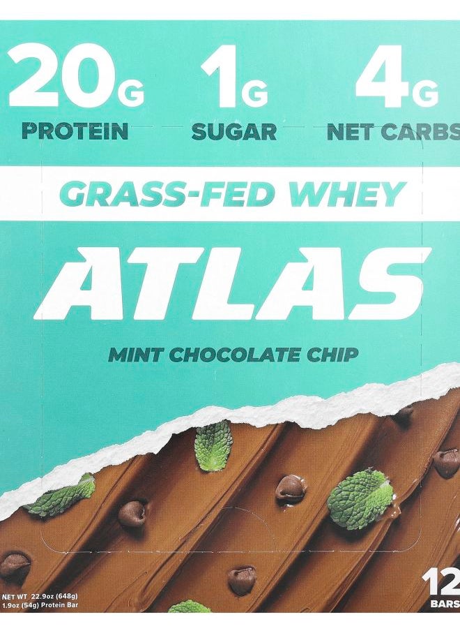 ATLAS - Grass-Fed Whey Protein Bar Mint Chocolate Chip 12 Bars 1.9 oz (54 g) Each - Image 1
