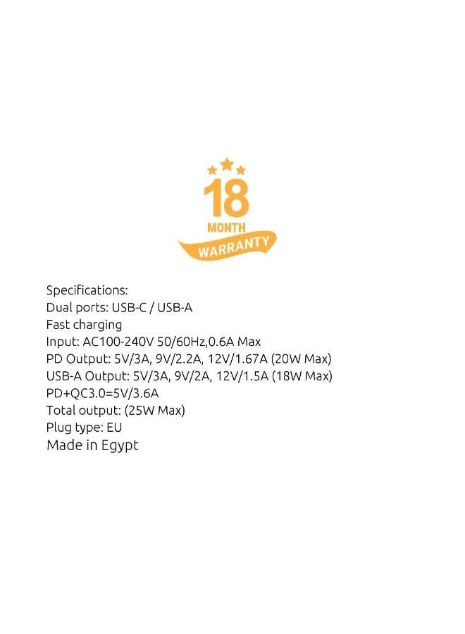 سيا شاحن حائط  25W PD/QC3.0 بمنفذين - أبيض - Image 2