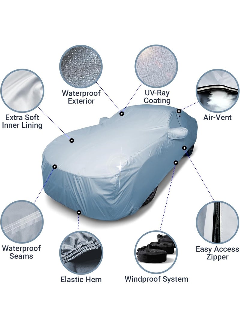 غطاء سيارة متعدد الطبقات مقاوم للماء مع باب بسحاب - حماية من الأشعة فوق البنفسجية والرياح والرمال والأمطار، غطاء أمان للسيارة في جميع الأحوال الجوية - Image 3
