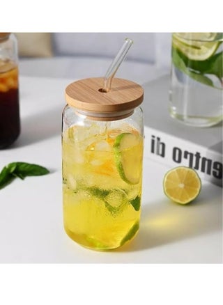 Glass Cup with Straw for Cold Drinks and Juices with Wooden Lid 450ml - Clear - pzsku/Z9A9F4F5FEB81793388B5Z/45/1745823019/c51c5eeb-bd08-4202-9b1b-db489cc72093