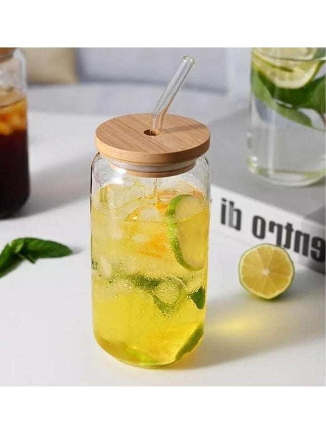 FALMER - Glass Cup with Straw for Cold Drinks and Juices with Wooden Lid 350ml - Clear - Image 1