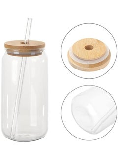 FALMER Glass Cup with Straw for Cold Drinks and Juices with Wooden Lid 350ml - Clear  - Image 5