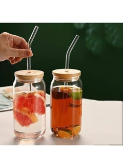 FALMER Glass Cup with Straw for Cold Drinks and Juices with Wooden Lid 350ml - Clear  - Image 2