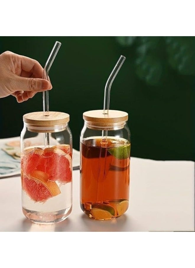 FALMER - Glass Cup with Straw for Cold Drinks and Juices with Wooden Lid 350ml - Clear - Image 1