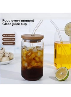 FALMER Glass Cup with Straw for Cold Drinks and Juices with Wooden Lid 350ml - Clear  - Image 3