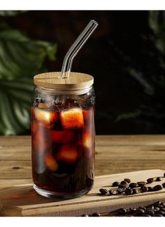 FALMER Glass Cup with Straw for Cold Drinks and Juices with Wooden Lid 350ml - Clear  - Image 4