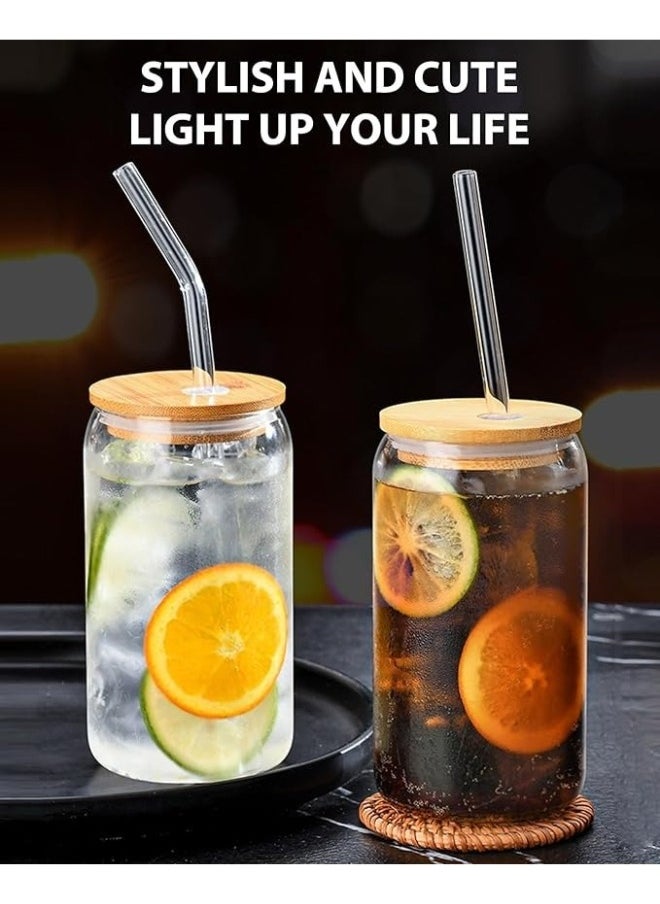 FALMER - Glass Cup with Straw for Cold Drinks and Juices with Wooden Lid 350ml - Clear - Image 1