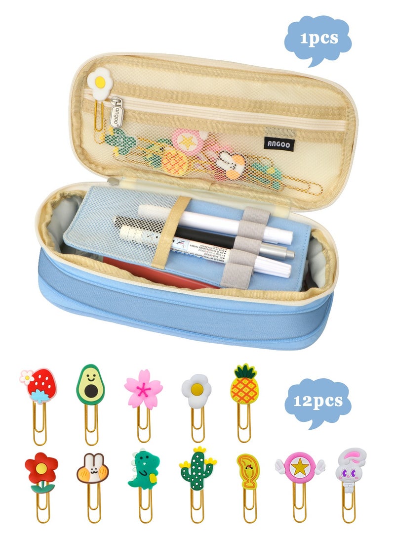 ANGOO Pencil Case, Large Pencil Pouch for Girls and Boys Portable Pencil Case for School Office with 10 Cute Brooches  - Image 1