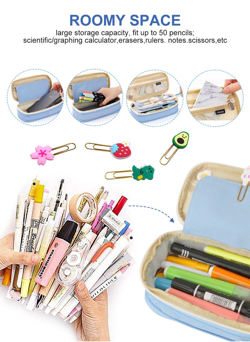 ANGOO Pencil Case, Large Pencil Pouch for Girls and Boys Portable Pencil Case for School Office with 10 Cute Brooches  - Image 3
