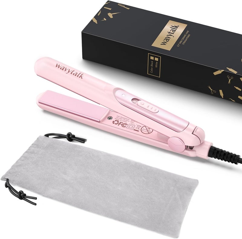 Wavytalk Mini Portable Flat Iron 07 Inch Dual Voltage Hair Straightener  Small Flat Irons for Short Hair Curls Bangs Worldwide Use for Travel Pink