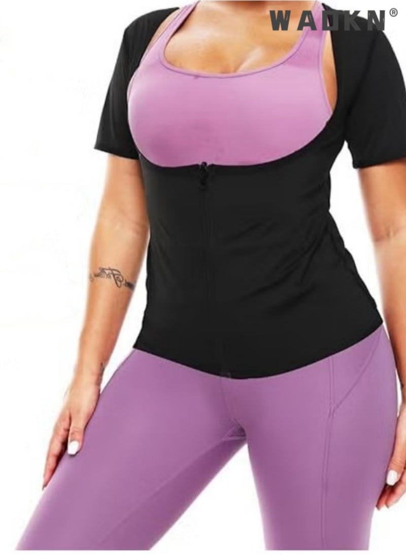 WAOKN Sauna Suit for Women Weight Loss Sauna Shirts for Women Waist Trainer Vest Fitness Body Shaper Zipper Workout Top - Image 3