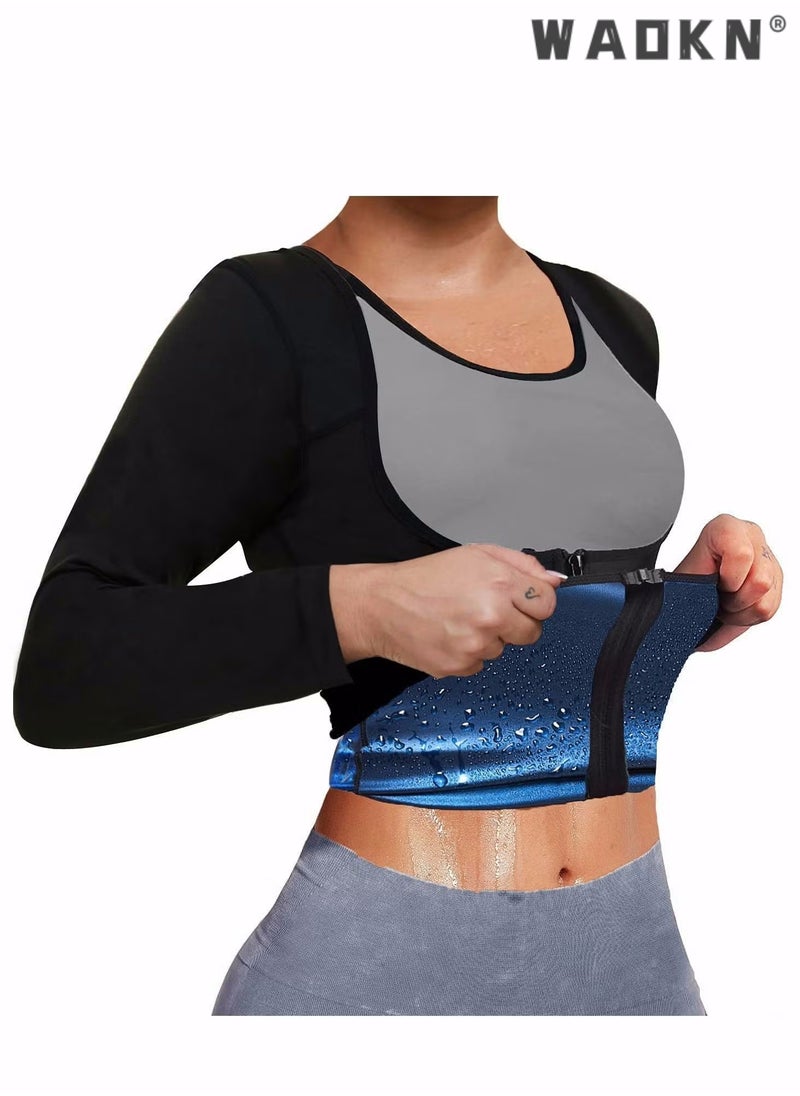 WAOKN Sauna Suit for Women Weight Loss Sauna Shirts for Women Waist Trainer Vest Fitness Body Shaper Zipper Workout Top  - Image 1