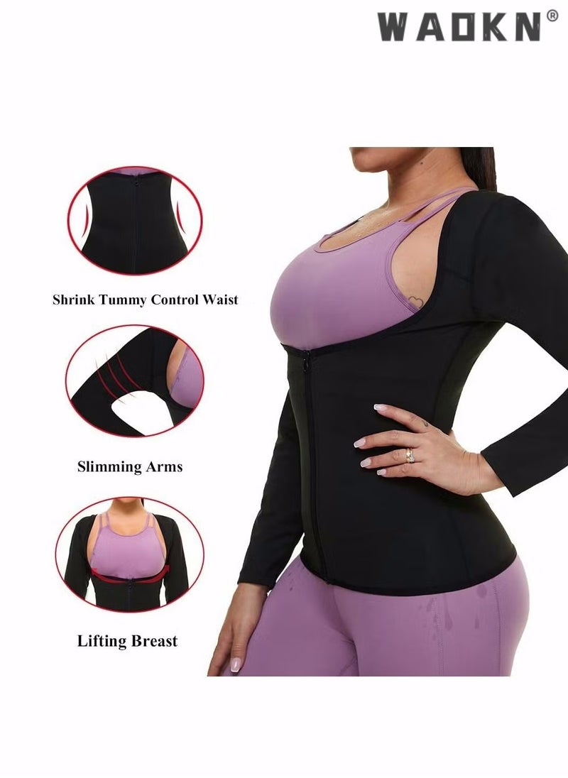 WAOKN Sauna Suit for Women Weight Loss Sauna Shirts for Women Waist Trainer Vest Fitness Body Shaper Zipper Workout Top  - Image 4