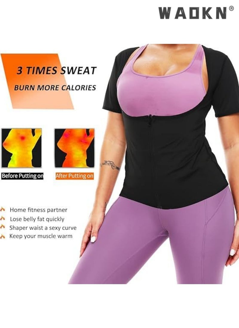WAOKN Sauna Suit for Women Weight Loss Sauna Shirts for Women Waist Trainer Vest Fitness Body Shaper Zipper Workout Top  - Image 3