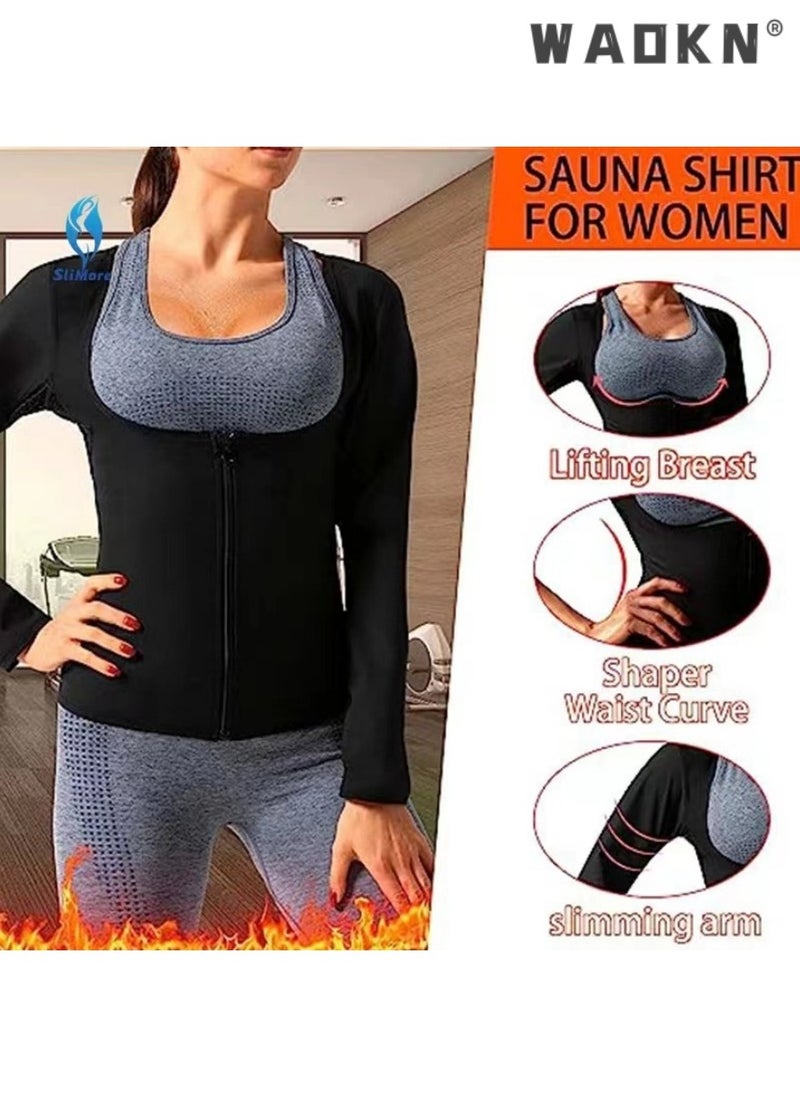 WAOKN Sauna Suit for Women Weight Loss Sauna Shirts for Women Waist Trainer Vest Fitness Body Shaper Zipper Workout Top  - Image 2