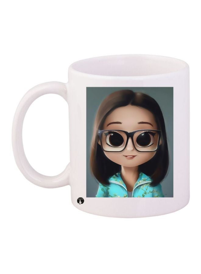 Girl Printed Coffee Mug White/Blue/Brown 11ounce