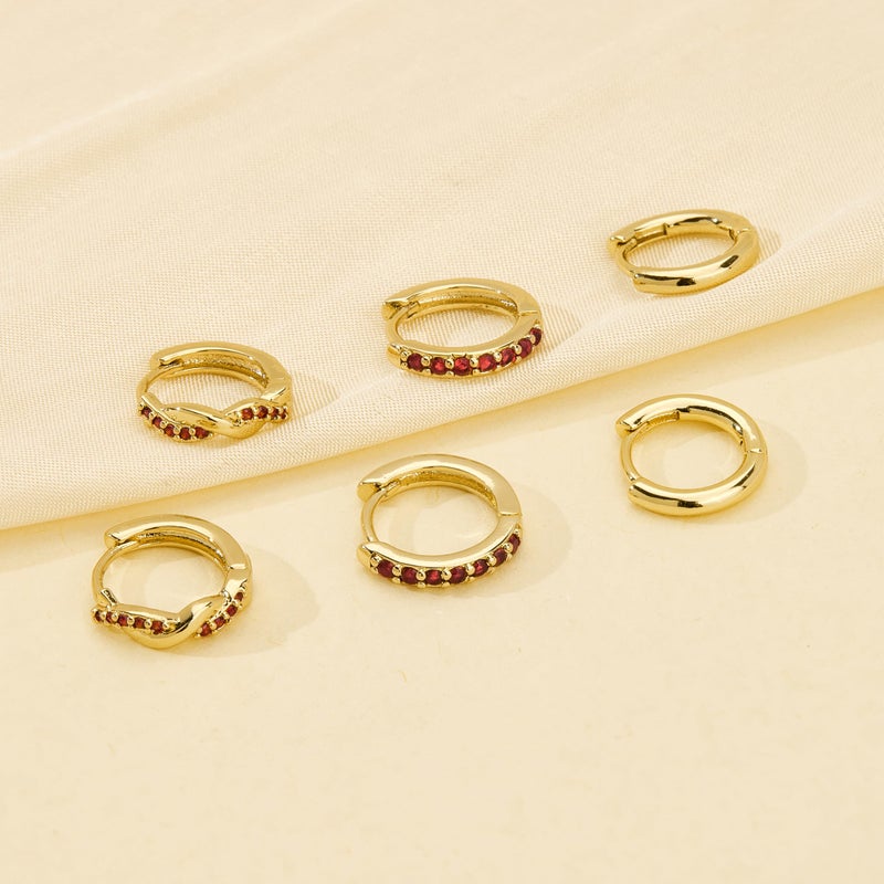 Inerney Gold Ruby Huggie Hoop Earrings Set for Women, Dainty 14K Small Dark Red Earring Hypoallergenic Jewelry for Multiple Piercings, Trendy Twisted Cute Cartilage Hoops July Birthstone Gift - Image 5