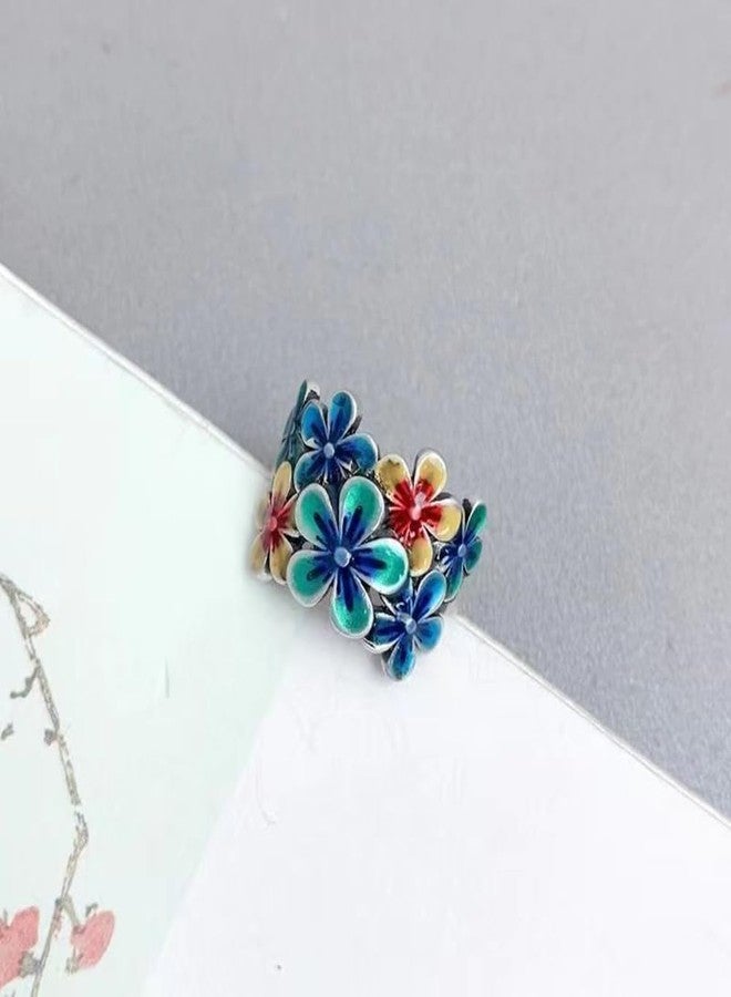 OIDIMS Elegant Flower Enamel Rings For Women Fashion Statement Wedding Engagement Ring Comfort Fit Adjustable Open Finger Band Vintage Ring Dainty Birthday Christmas Jewelry Gifts - Image 5