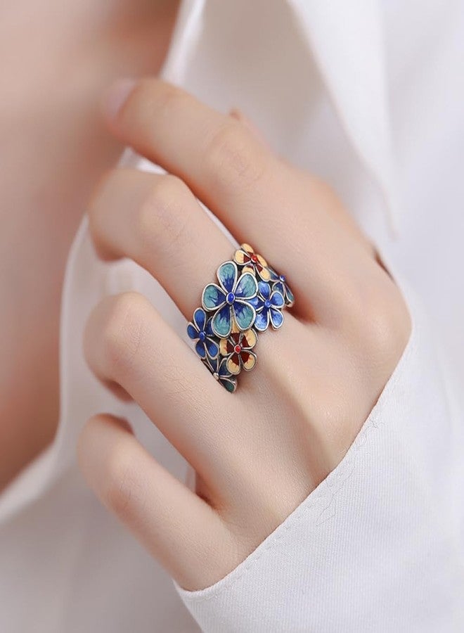 OIDIMS Elegant Flower Enamel Rings For Women Fashion Statement Wedding Engagement Ring Comfort Fit Adjustable Open Finger Band Vintage Ring Dainty Birthday Christmas Jewelry Gifts - Image 3