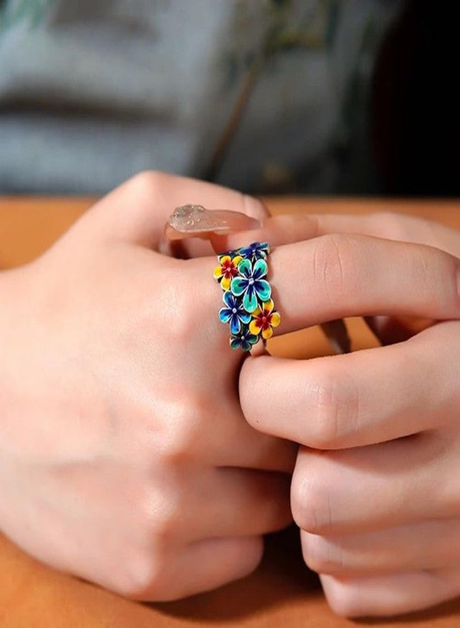 OIDIMS Elegant Flower Enamel Rings For Women Fashion Statement Wedding Engagement Ring Comfort Fit Adjustable Open Finger Band Vintage Ring Dainty Birthday Christmas Jewelry Gifts - Image 2