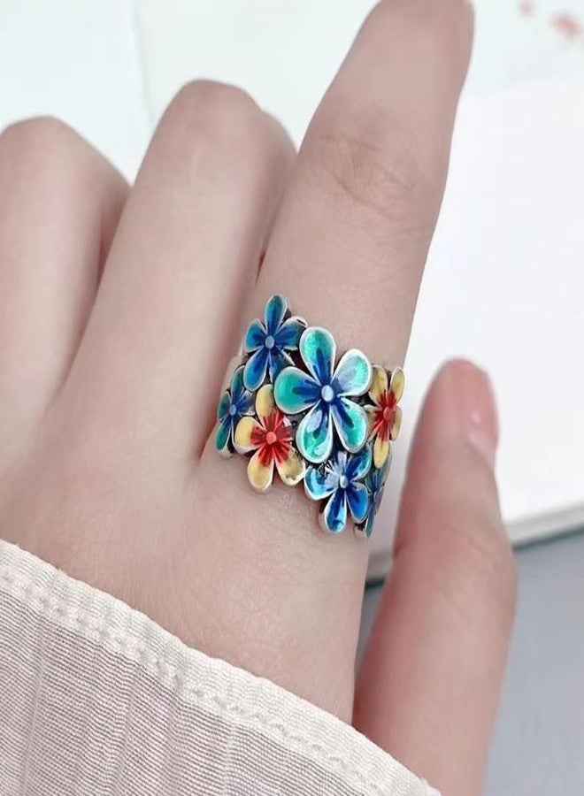 OIDIMS Elegant Flower Enamel Rings For Women Fashion Statement Wedding Engagement Ring Comfort Fit Adjustable Open Finger Band Vintage Ring Dainty Birthday Christmas Jewelry Gifts - Image 4