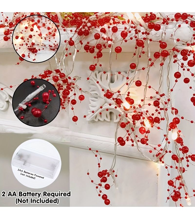 أضواء الزخرفة بعيد الحب على شكل خيط LED بطول 59 بوصة مع 10 خرزات لؤلؤية حمراء - Image 5