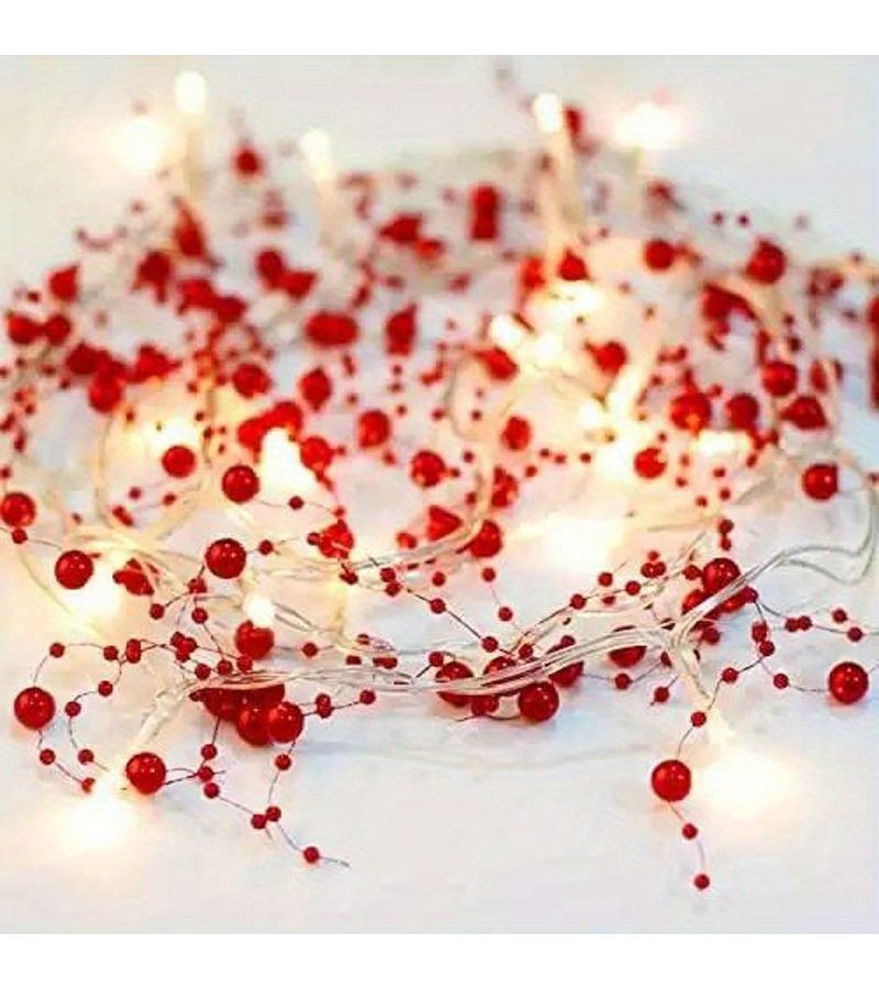 أضواء الزخرفة بعيد الحب على شكل خيط LED بطول 59 بوصة مع 10 خرزات لؤلؤية حمراء - Image 2