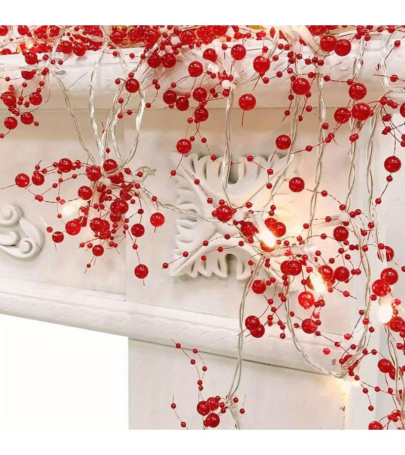 أضواء الزخرفة بعيد الحب على شكل خيط LED بطول 59 بوصة مع 10 خرزات لؤلؤية حمراء - Image 1