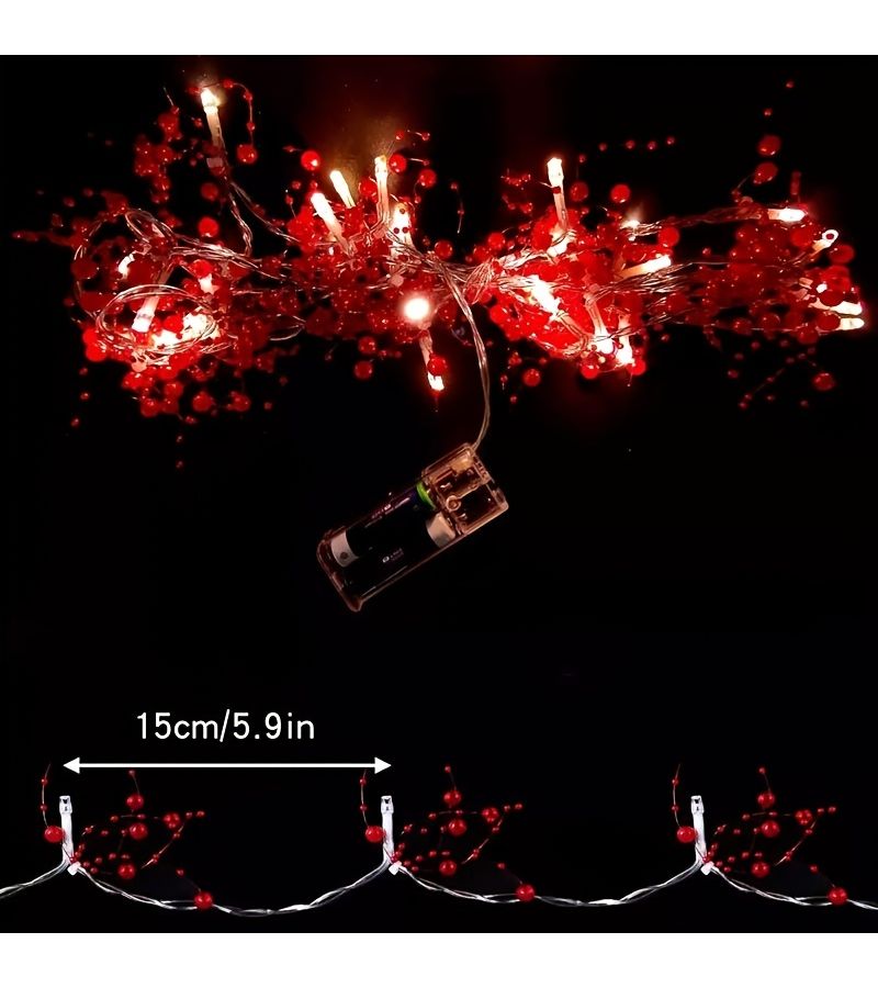 أضواء الزخرفة بعيد الحب على شكل خيط LED بطول 59 بوصة مع 10 خرزات لؤلؤية حمراء - Image 3