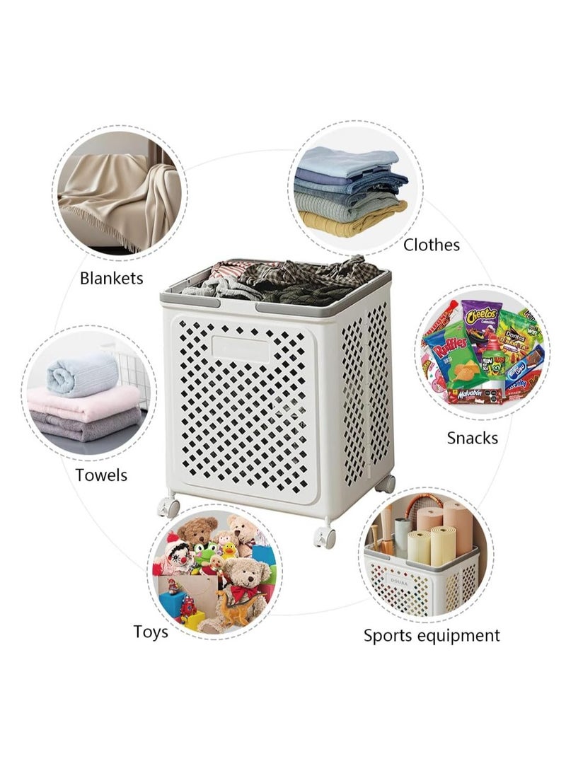 يوڠام سلة غسيل قابلة للطي بعجلات – سلة شبكية كبيرة بمقبضين، سهلة النقل وتوفير للمساحة - Image 3