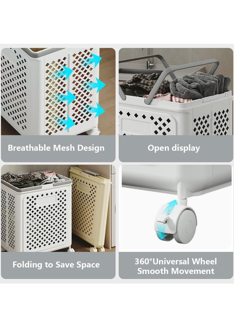 يوڠام سلة غسيل قابلة للطي بعجلات – سلة شبكية كبيرة بمقبضين، سهلة النقل وتوفير للمساحة - Image 4