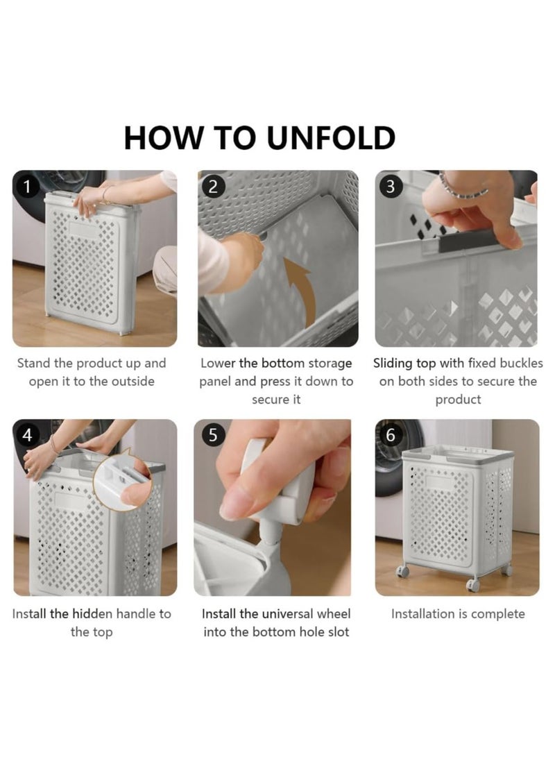 يوڠام سلة غسيل قابلة للطي بعجلات – سلة شبكية كبيرة بمقبضين، سهلة النقل وتوفير للمساحة - Image 5