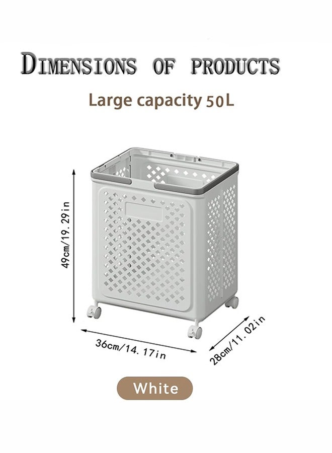 يوڠام سلة غسيل قابلة للطي بعجلات – سلة شبكية كبيرة بمقبضين، سهلة النقل وتوفير للمساحة - Image 2