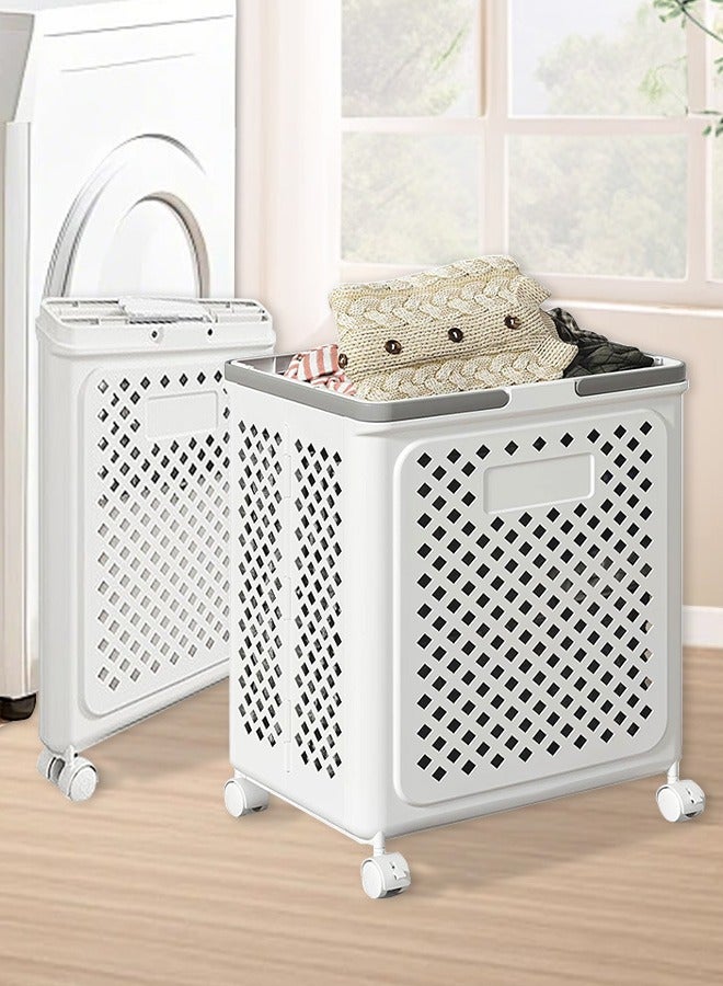 يوڠام سلة غسيل قابلة للطي بعجلات – سلة شبكية كبيرة بمقبضين، سهلة النقل وتوفير للمساحة - Image 1