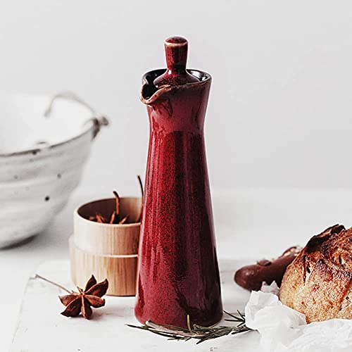 LINWIN Ceramic Olive Oil Dispenser Bottle, Suitable for Storage Of Oil, Vinegar, Soy Sauce, 120ml / 4oz - Red - Image 2