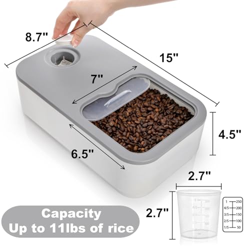 ELFULLY Rice Storage Container, 11 Lbs Plastic Airtight Rice Dispenser with Measuring Cup, Dry Food Storage Bucket Box with Lid, Flour Bin Pet Food Container, Kitchen Organizer for Grain Cereal, White - Image 2