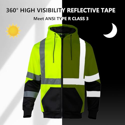 FONIRRA ANSI Class 3 High Visibility Safety Lightweight Fleece Hoodie for Men Reflective Hi Vis Work Hoodie for Construction - Image 4