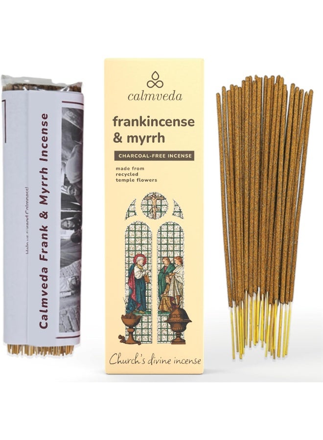Church Incense & Myrrh Incense - 80 Charcoal Free Sticks, Made from Recycled Flowers | Spiritual Healing Incense for Church | Handmade Olibanum Incense - Image 1