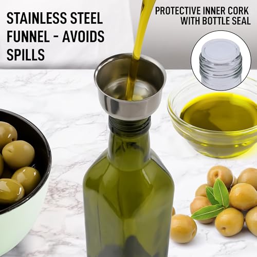 Zulay Kitchen Olive Oil Dispenser Bottle – 17oz Glass Oil Container with Spout, Funnel & Pourer – Dark Brown - Image 3